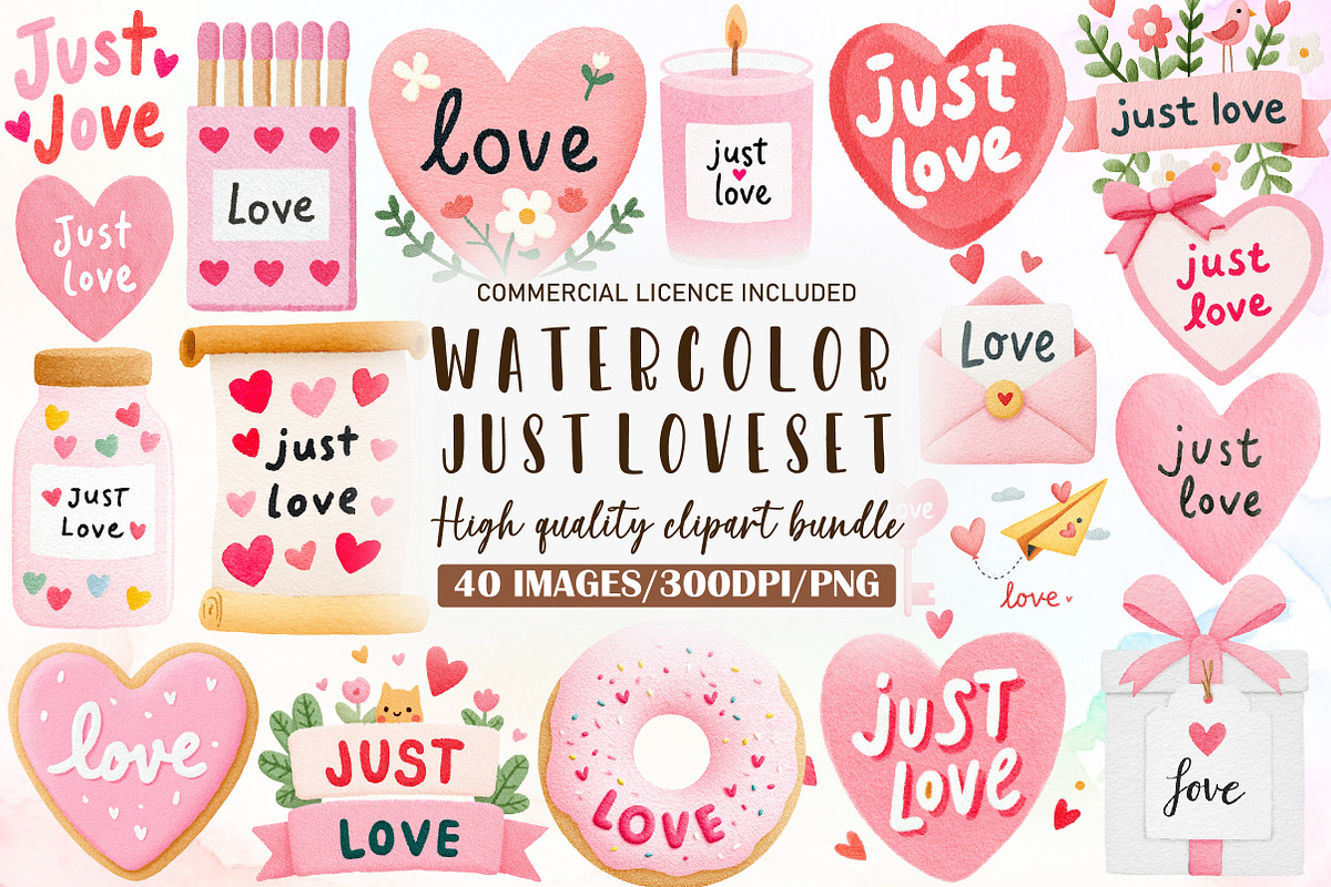 Just Love Valentine Clipart Set, an Illustration by Sublimation Artist (Photo 1 of 6)