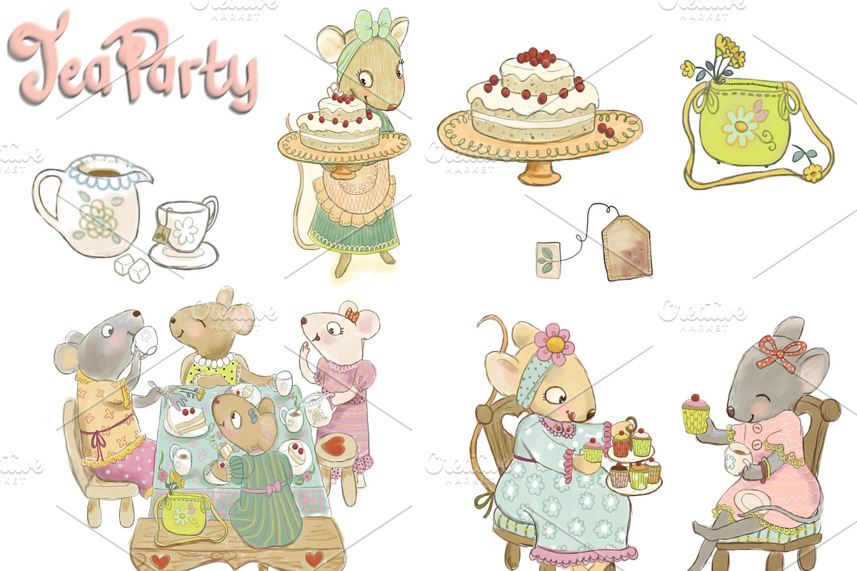 Tea Party Clipart Set, a Decorative Illustration by Paper Doll Pets (Photo 7 of 7)