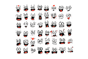 Doodle faces set expressions cartoon, an Object Illustration by Onyx