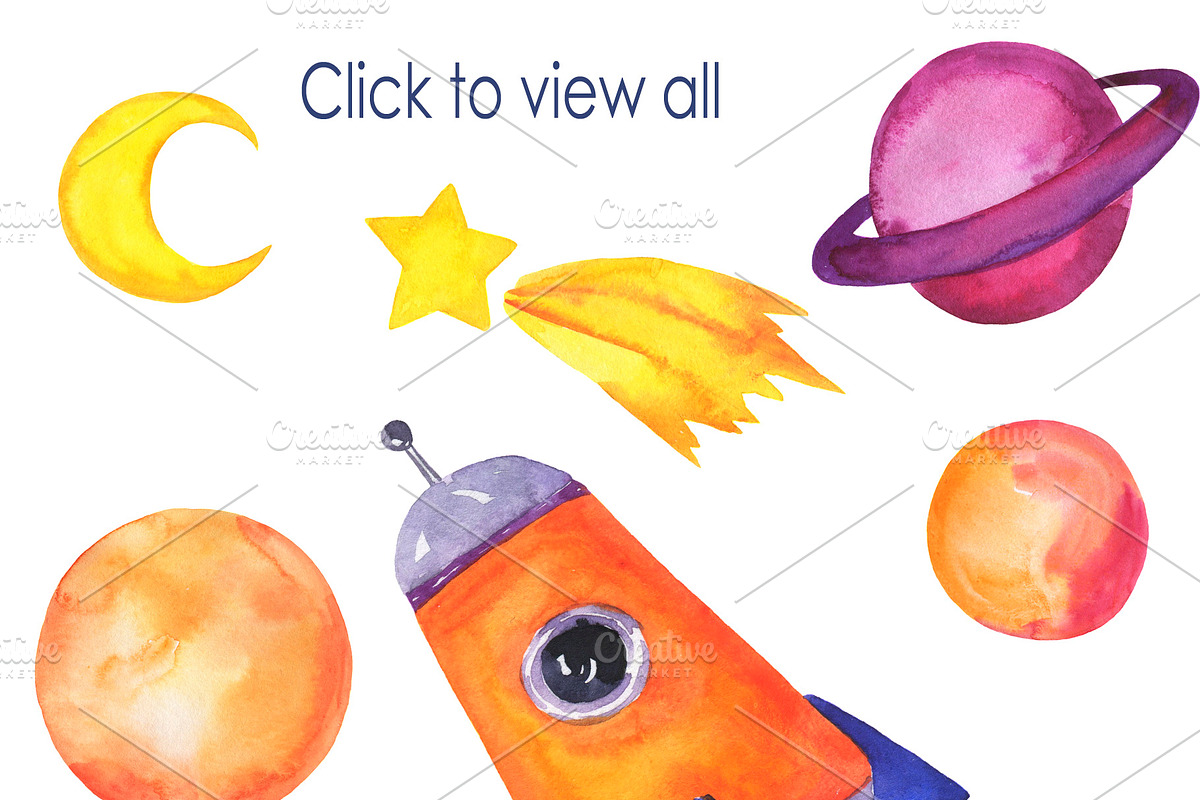 Watercolor space for kids, an Illustration by Watercolor & sketches (Photo 5 of 8)