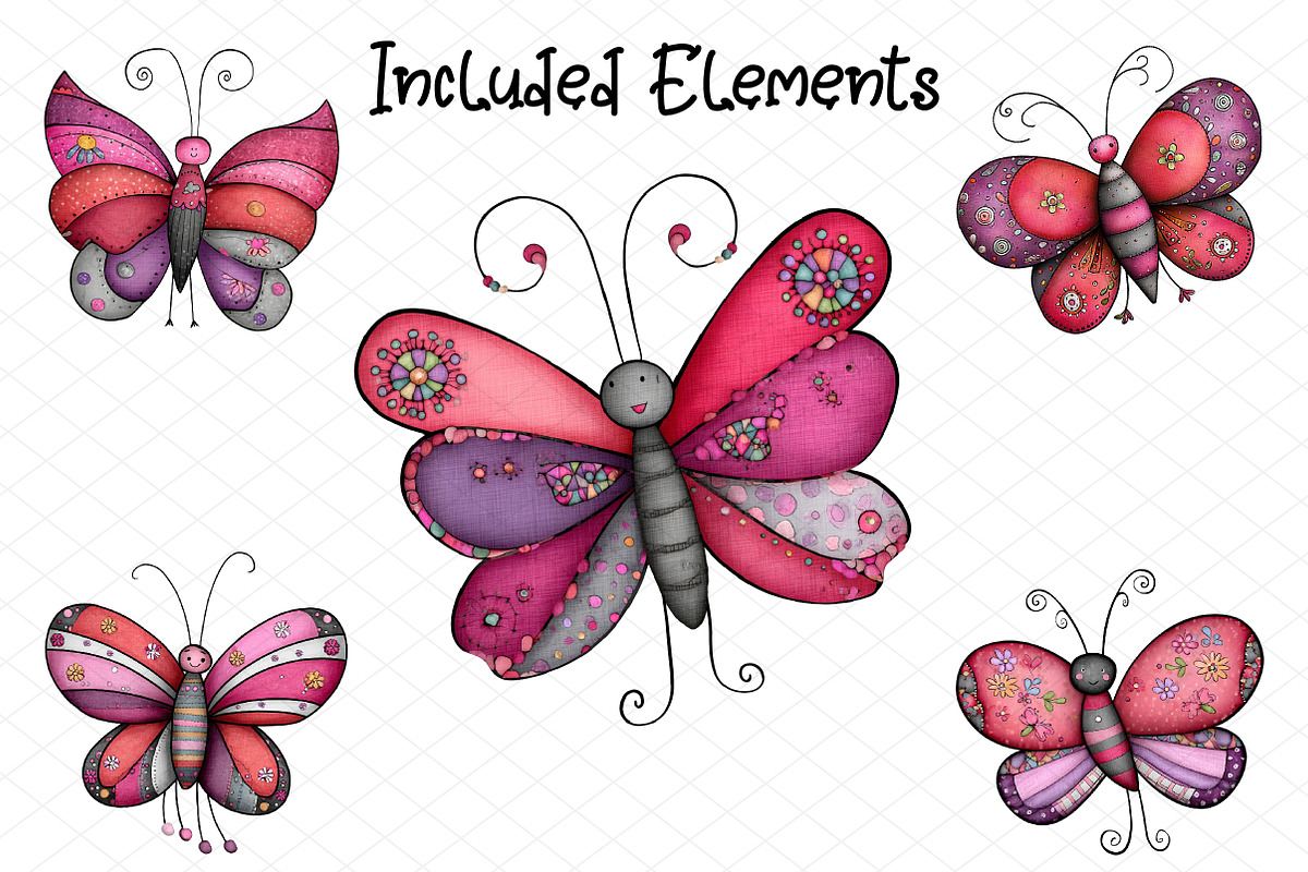 Whimsical Pink Red Butterflies PNG, an Illustration by cherrydesign (Photo 2 of 4)