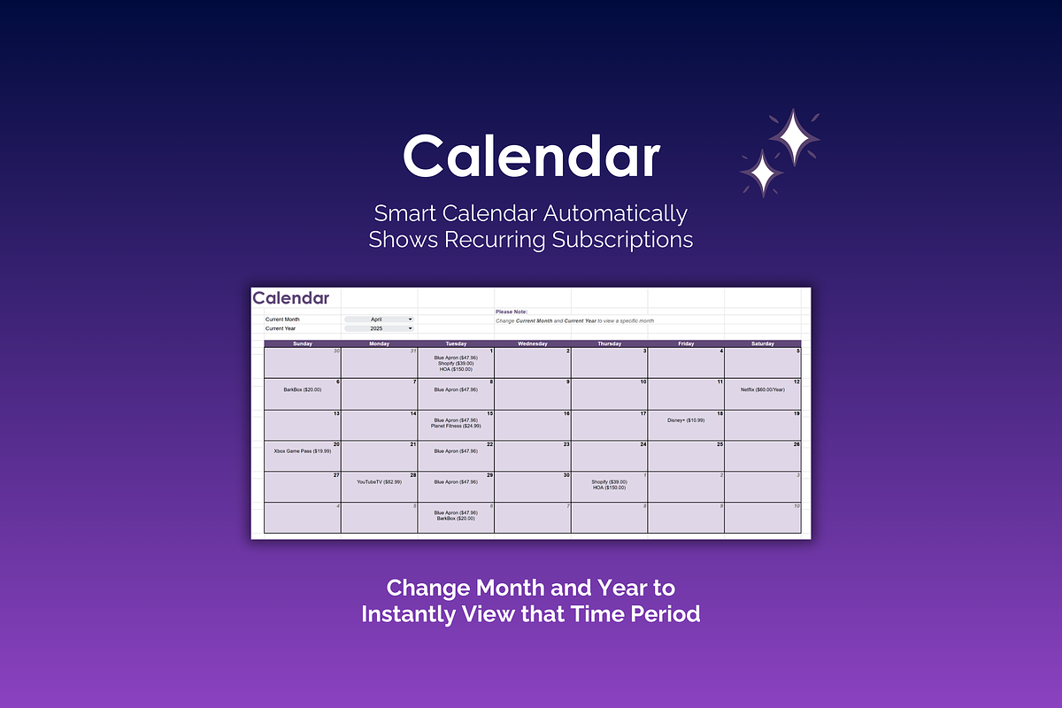 Subscription Tracker - Google Sheets preview 3