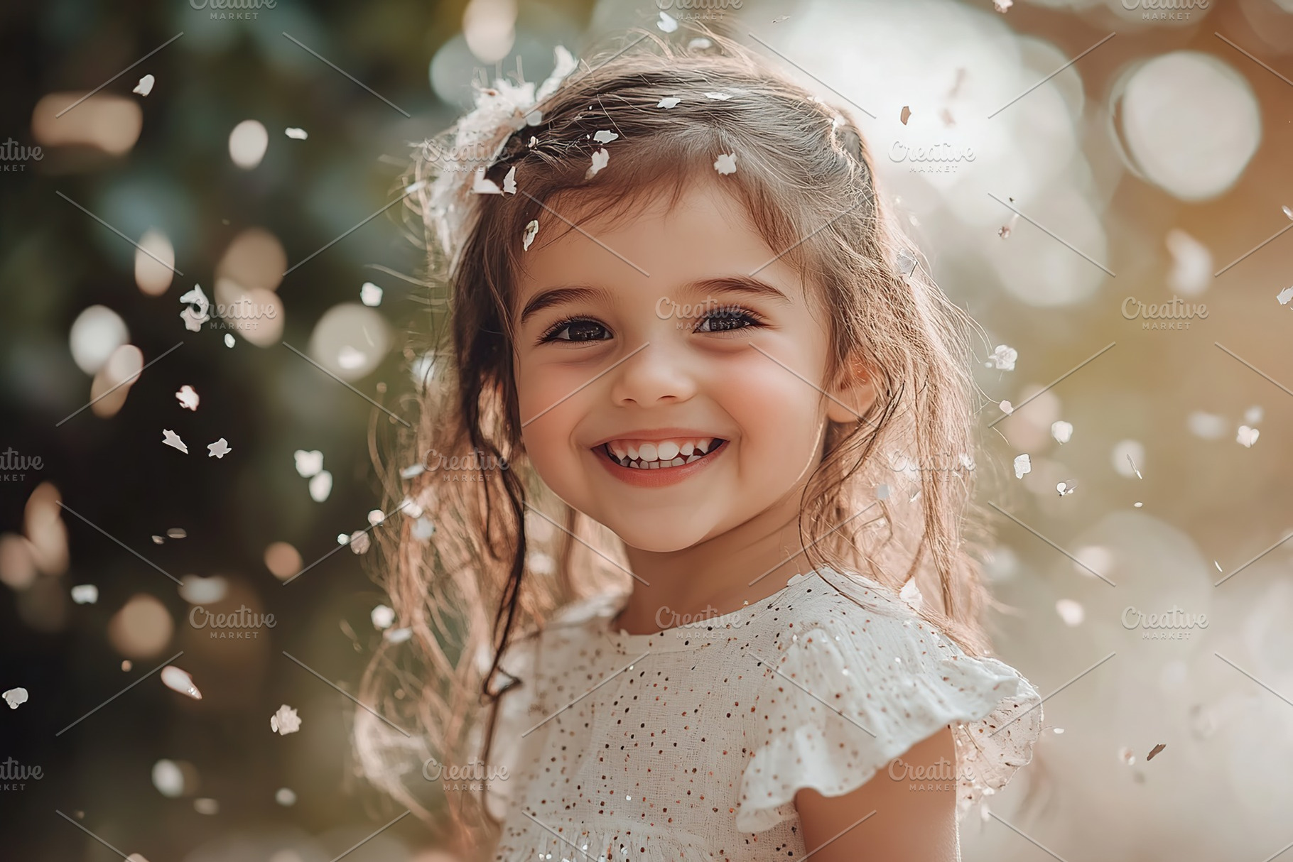 Smiling girl celebrating her birthday with flower petals in a playful outdoor s, a Person Photo by AlyaAnd