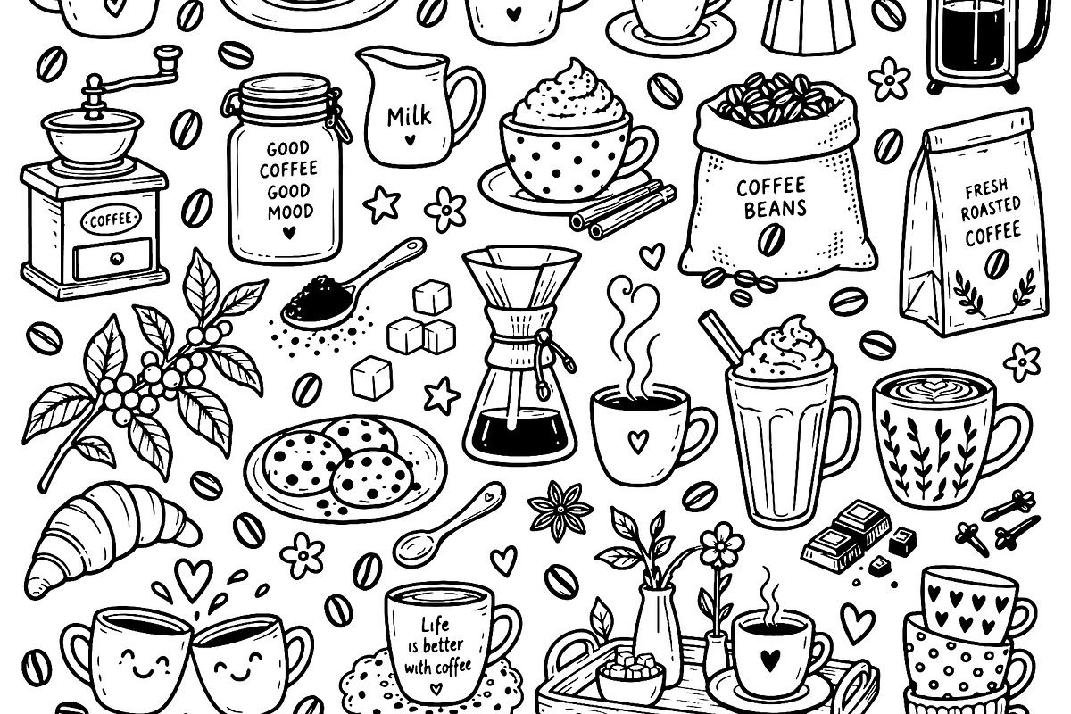Cute doodle cartoon coffee shop, a Food Illustration by Voodz_shop (Photo 2 of 3)