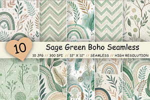 Sage Green Boho Seamless Pattern, a Pattern Graphic by FloridPrintables