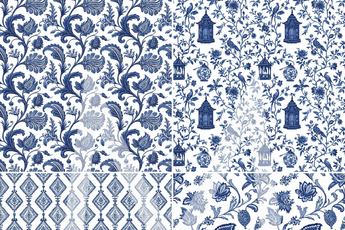 Blue Toile de Jouy Pattern Paper Set, a Pattern Graphic by Maishop (Photo 4 of 15)
