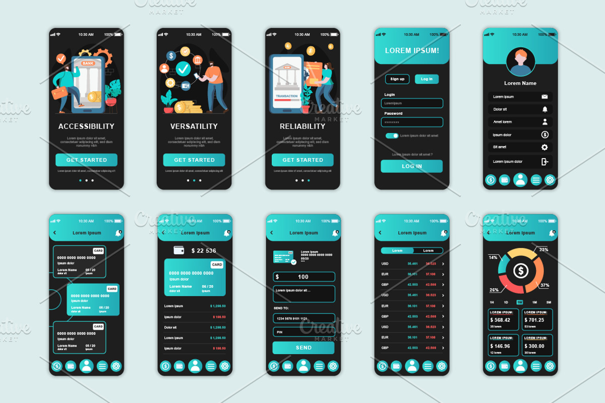 Mobile App UI Kit Template, a Templates & Theme by alexdndz (Photo 2 of 21)
