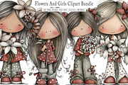 Flowers And Girls Clipart, an Illustration by SinaCreation (Thumbnail 1 of 6)