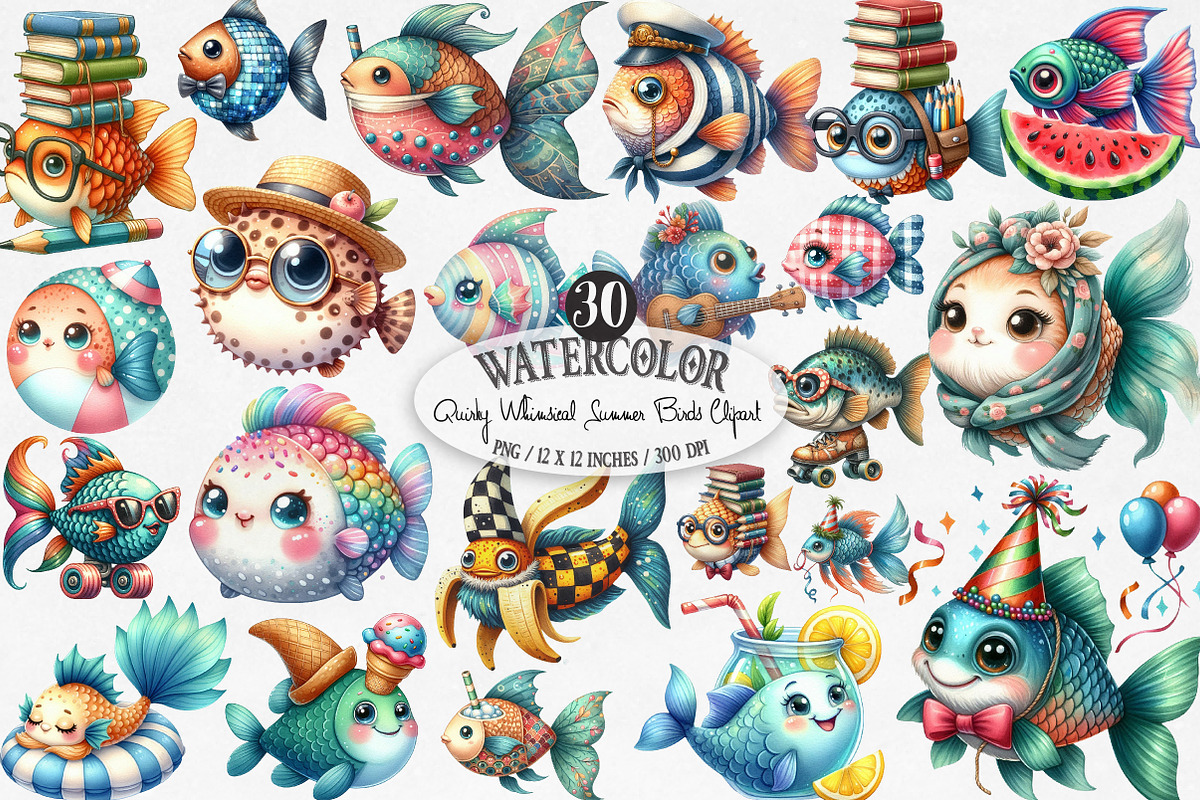 Quirky Whimsical Summer Fishes PNG, an Illustration by Designking (Photo 1 of 4)