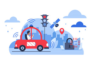 Self driving car cloud technology, a Technology Illustration by Lemberg Vector