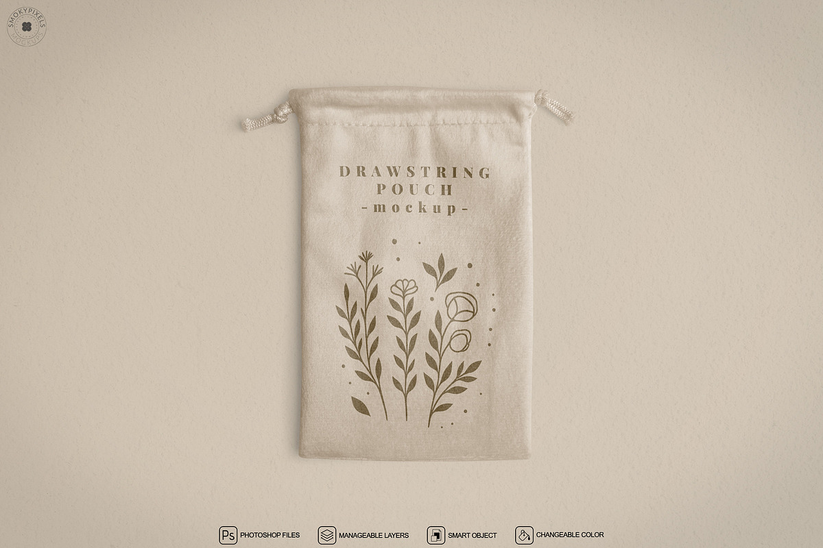 Drawstring Pouch Mockup Set, a Product Mockup by SmokyPixels (Photo 2 of 5)