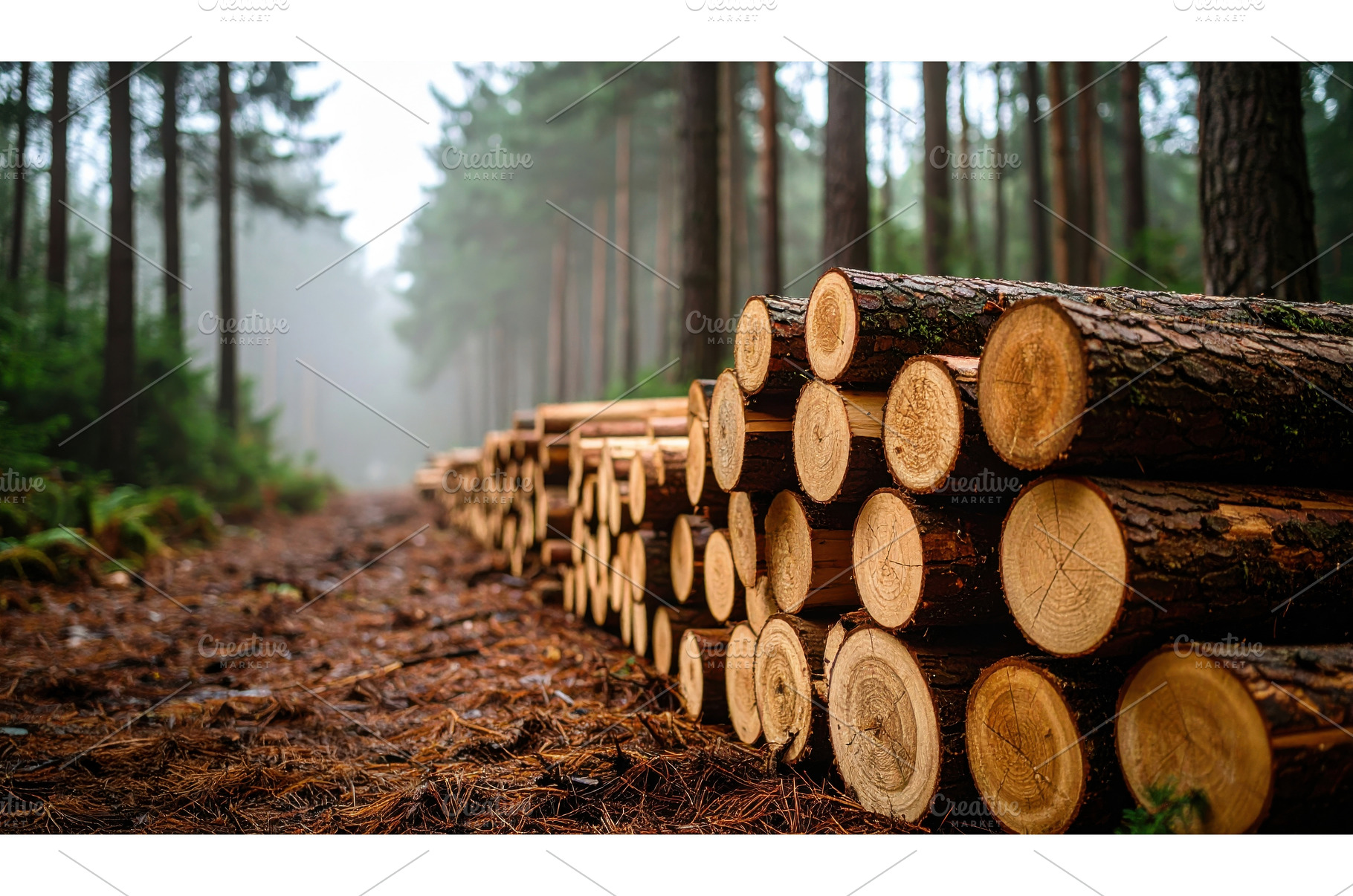 Stacked logs in pine forest after, a Nature Photo by Igor Tichonow
