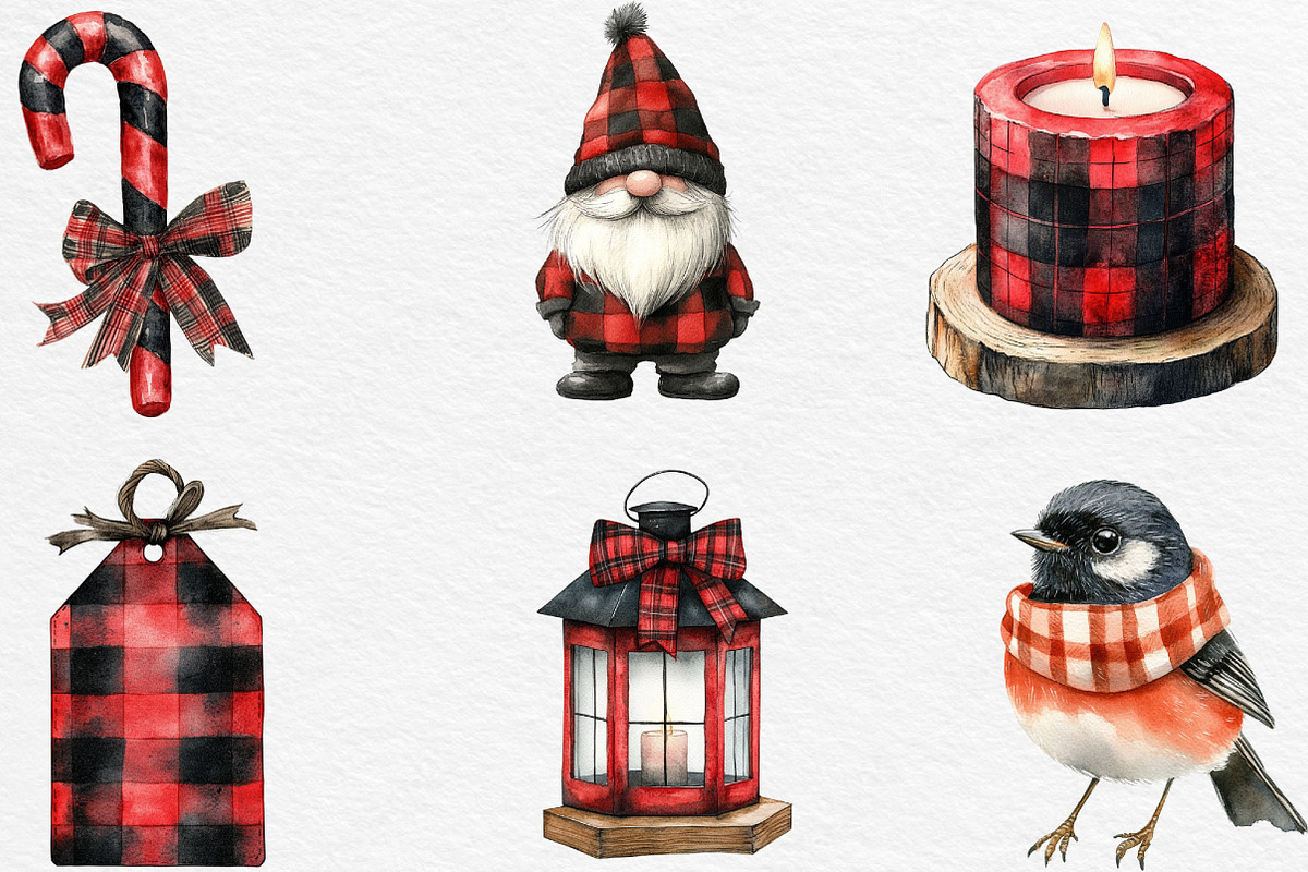 Red Black Christmas Clipart, an Illustration by Black Bird Studio (Photo 2 of 6)