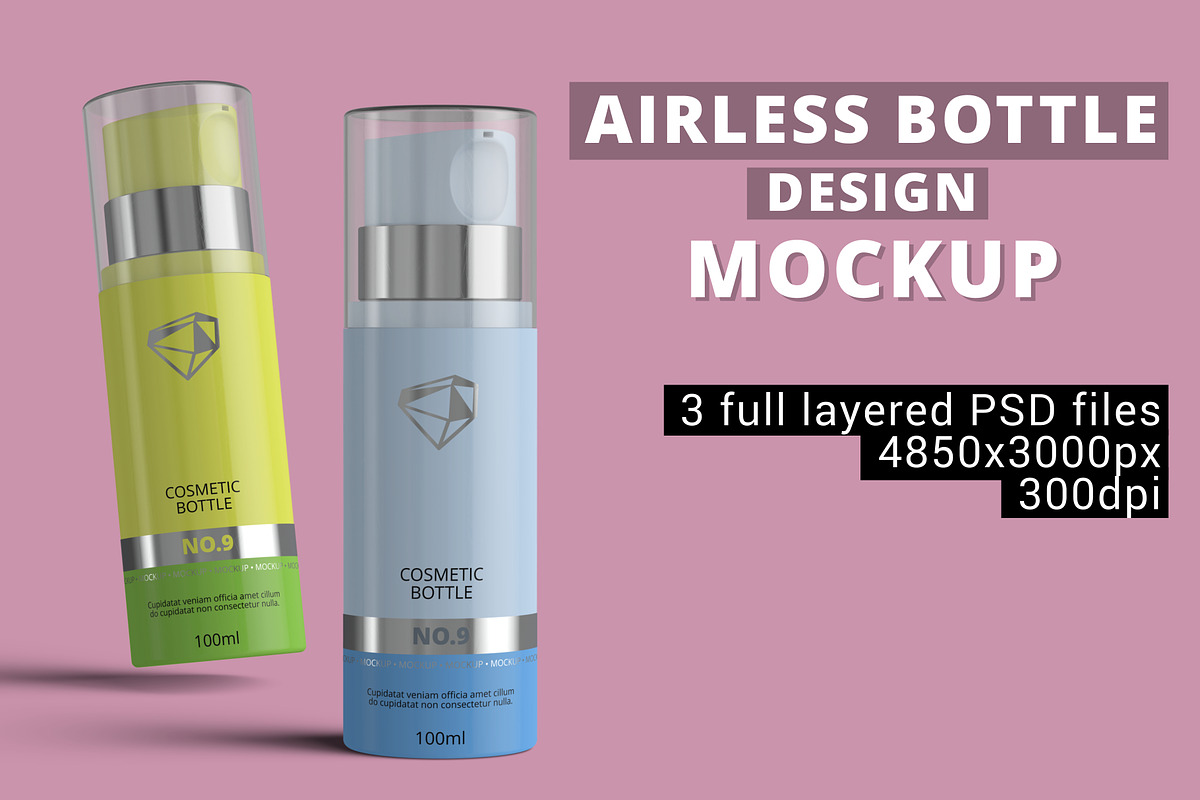 Airless Pump Cosmetic Bottle Mockup, a Cups & Container Mockup by Digitalphaser (Photo 1 of 5)