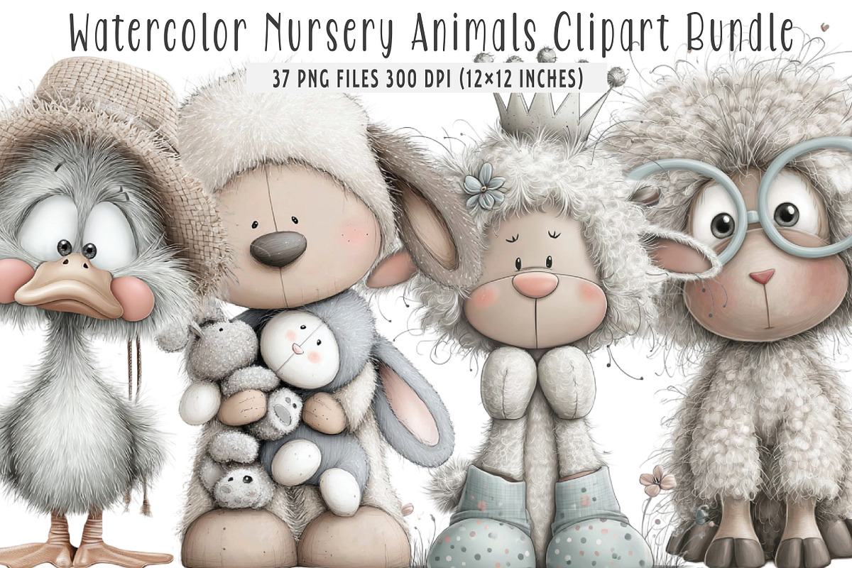Watercolor Nursery Animals Clipart, an Illustration by SinaCreation (Photo 1 of 7)