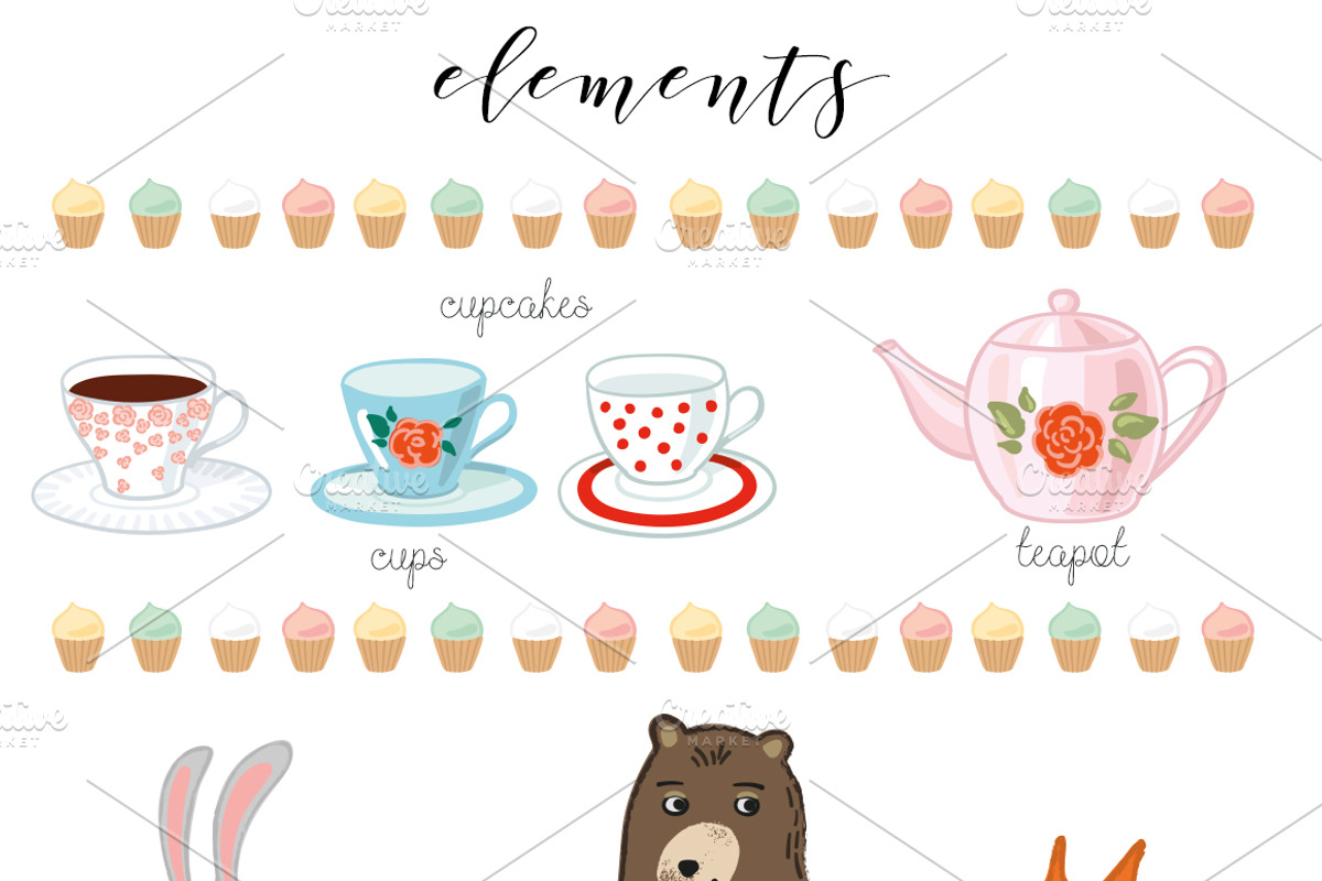 Tea time. Lovely vector set., an Animal Illustration by Anyuka (Photo 2 of 6)