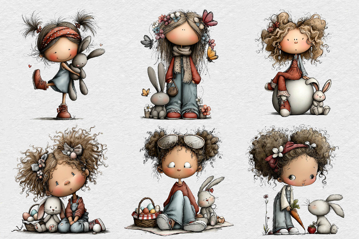Quirky Easter Girl and Bunny Clipart, an Illustration by DreamCafeArt (Photo 6 of 6)