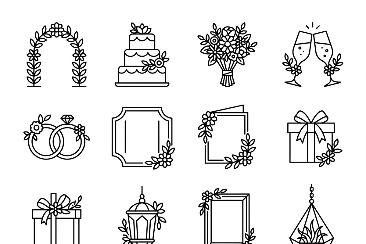 Bundles Set Floral Wedding Icons, an Outline Icon by adenpinkstore (Photo 22 of 44)