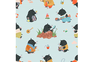 Cartoon moles seamless pattern, an Animal Illustration by Valerie Bodnar