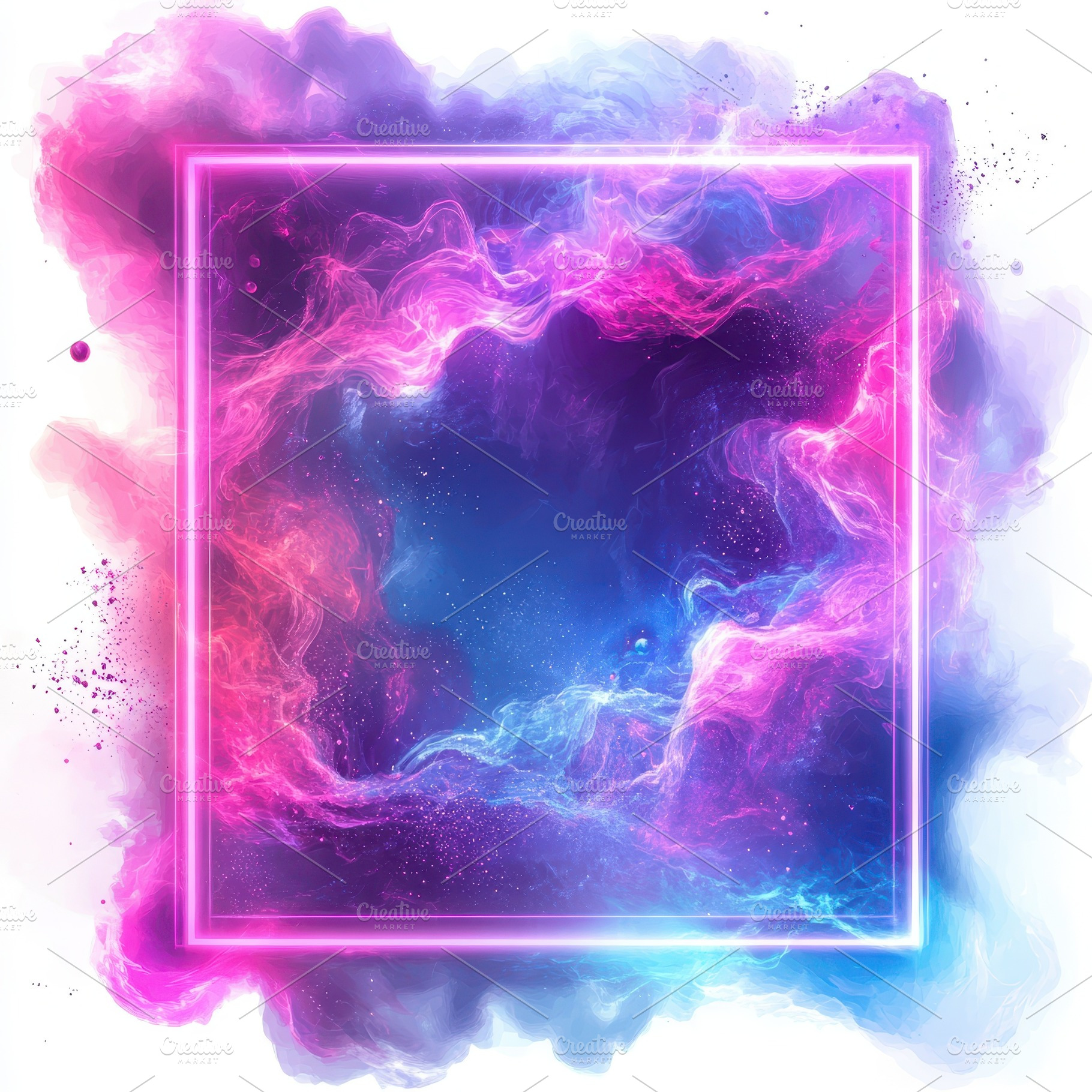 Neon frame in vibrant cosmic cloudsc, an Abstract Photo by Pixeness Studio