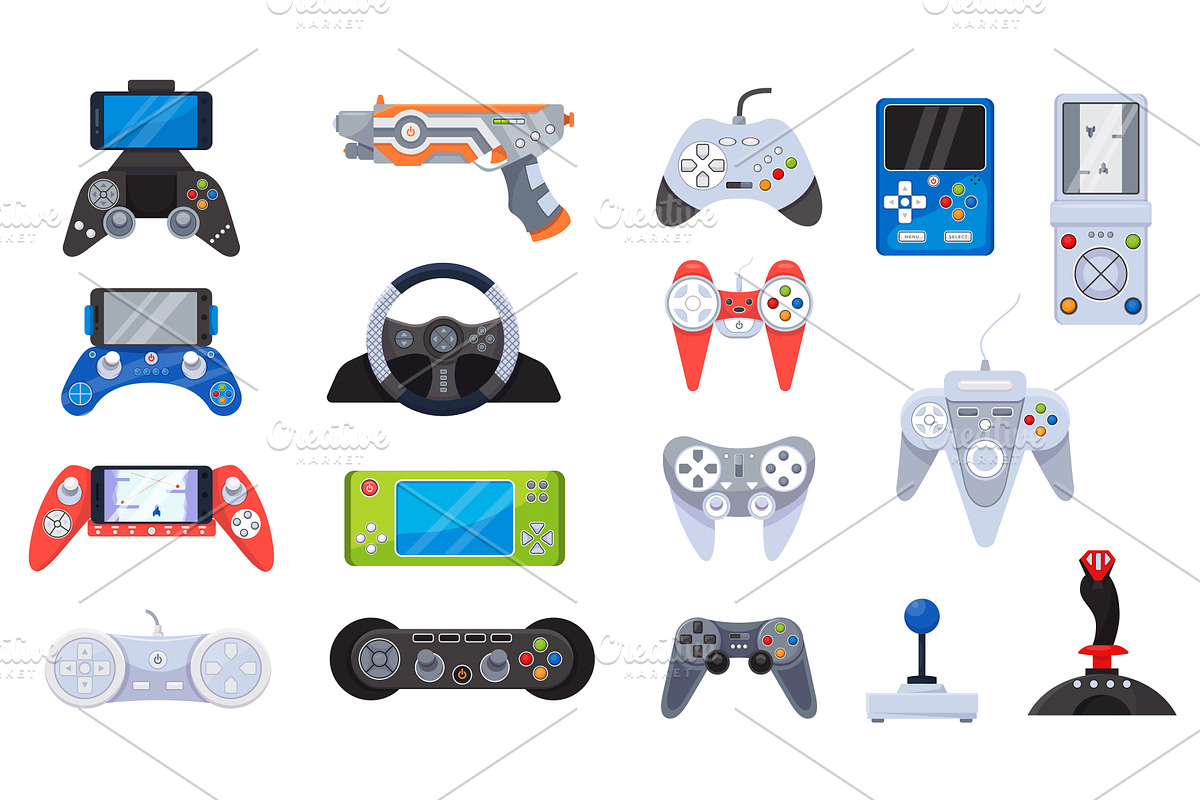 Video game joystick icons and gamers, an Object Graphic by VectorsBang