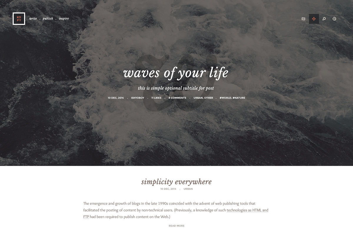 Kopy - Blogging WordPress Theme, a WordPress Template by IshYoBoy (Photo 3 of 9)