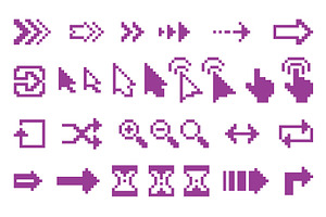 Monochrome pixel cursors. Clicks, an Object Illustration by YummyBuum