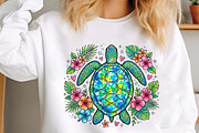 Summer Sea Turtle Waves Flowers PNG, an Illustration by Designking (Thumbnail 1 of 6)