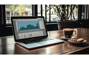 data laptop coffee charts ai, a Business Photo by pikepicture
