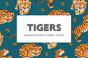 Tigers Seamless Pattern, a Pattern Graphic by Painted Puffin Creative (Thumbnail 1 of 3)