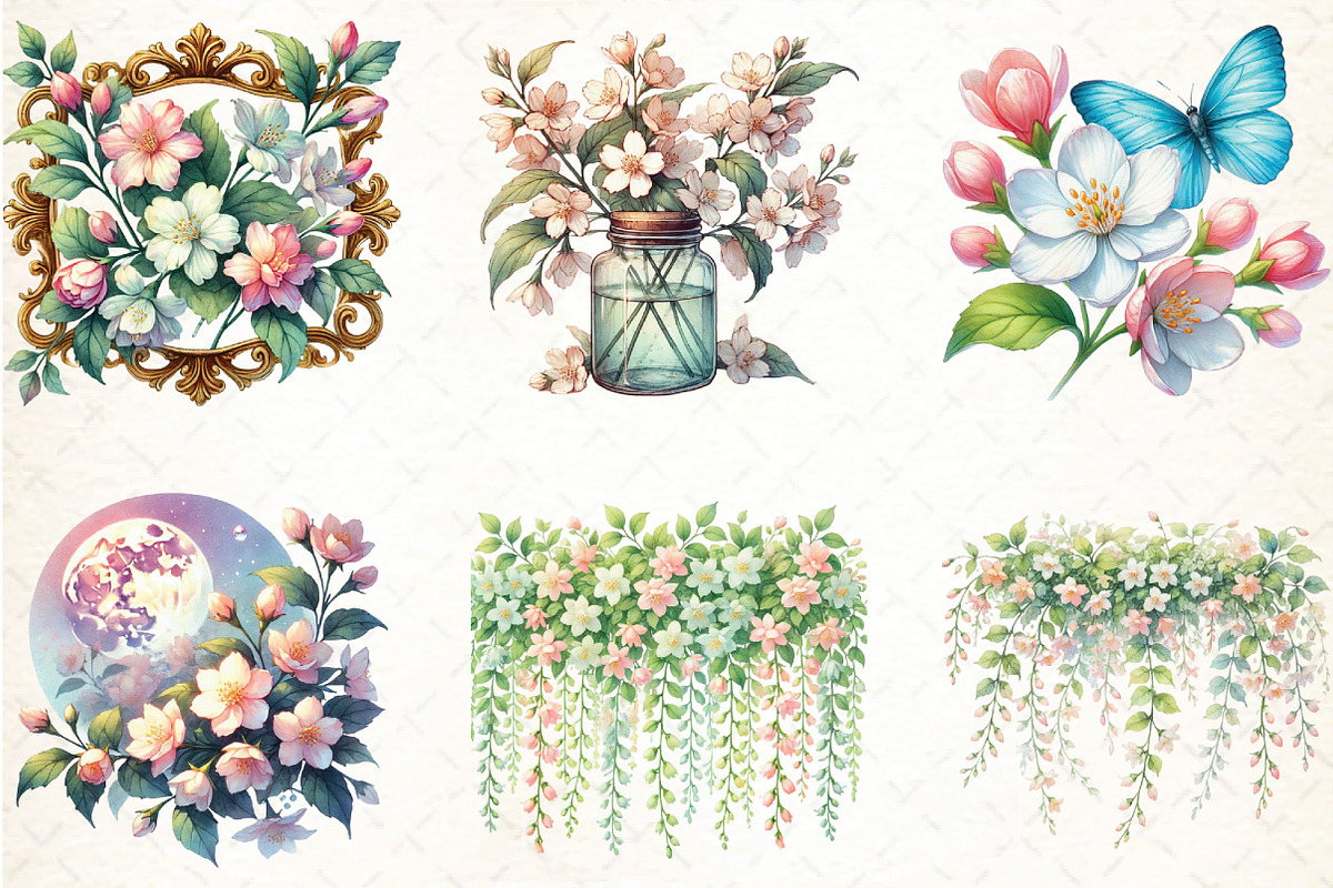 Spring Jasmine Flower Clipart PNG, an Illustration by DreamCafeArt (Photo 3 of 5)
