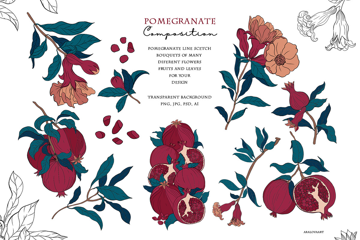 Pomegranate paradise collection, a Pattern Graphic by Aralova Art (Photo 3 of 8)