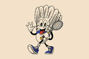 shuttlecock mascot with racket, an Object Graphic by Judsart