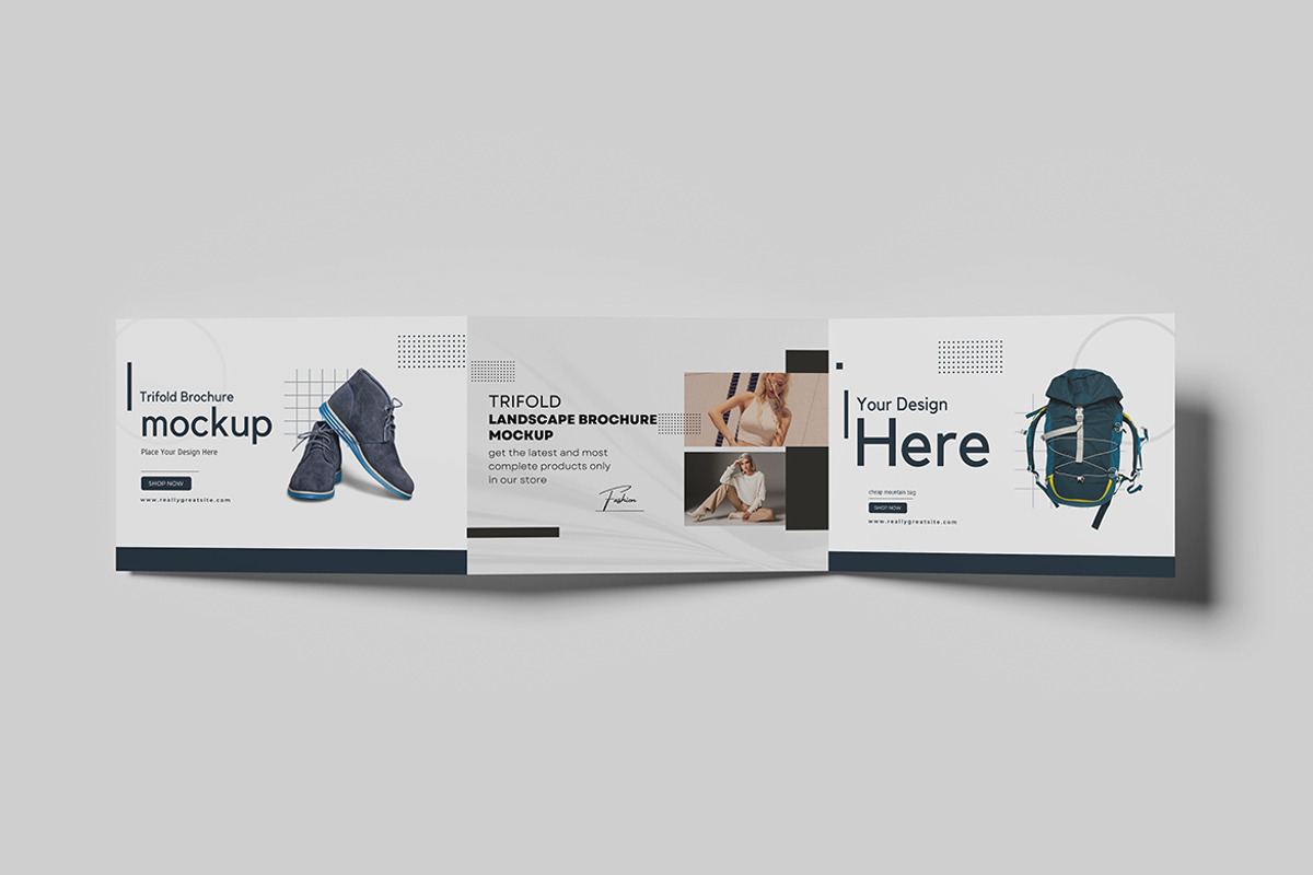A4 Trifold Landscape Brochure Mockup, a Books & Magazine Mockup by Indah