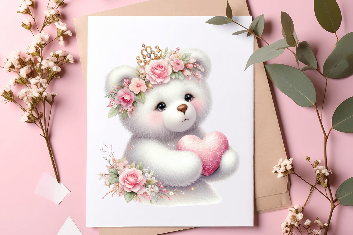 Watercolor Valentines Teddy Bear PNG, an Illustration by SinaCreation (Photo 2 of 11)
