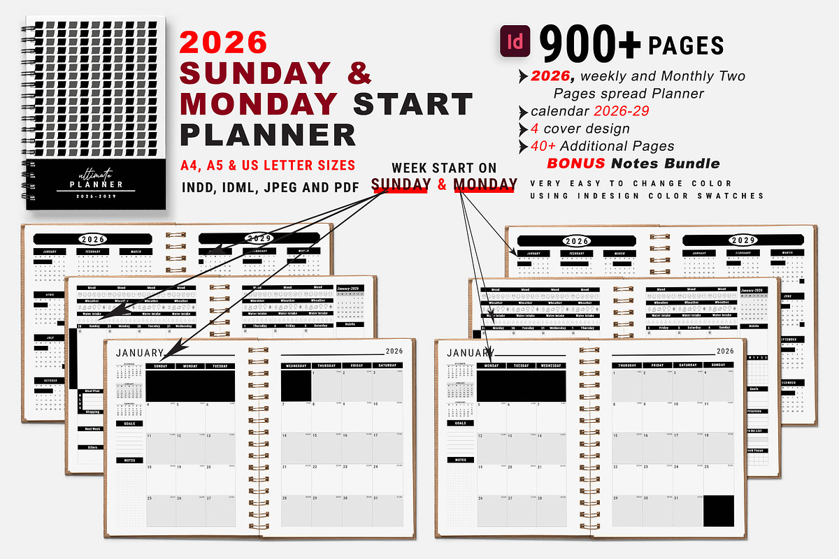 2026 Monday & Sunday Start Planner, a Stationery Template by MNT-Creator (Photo 1 of 10)