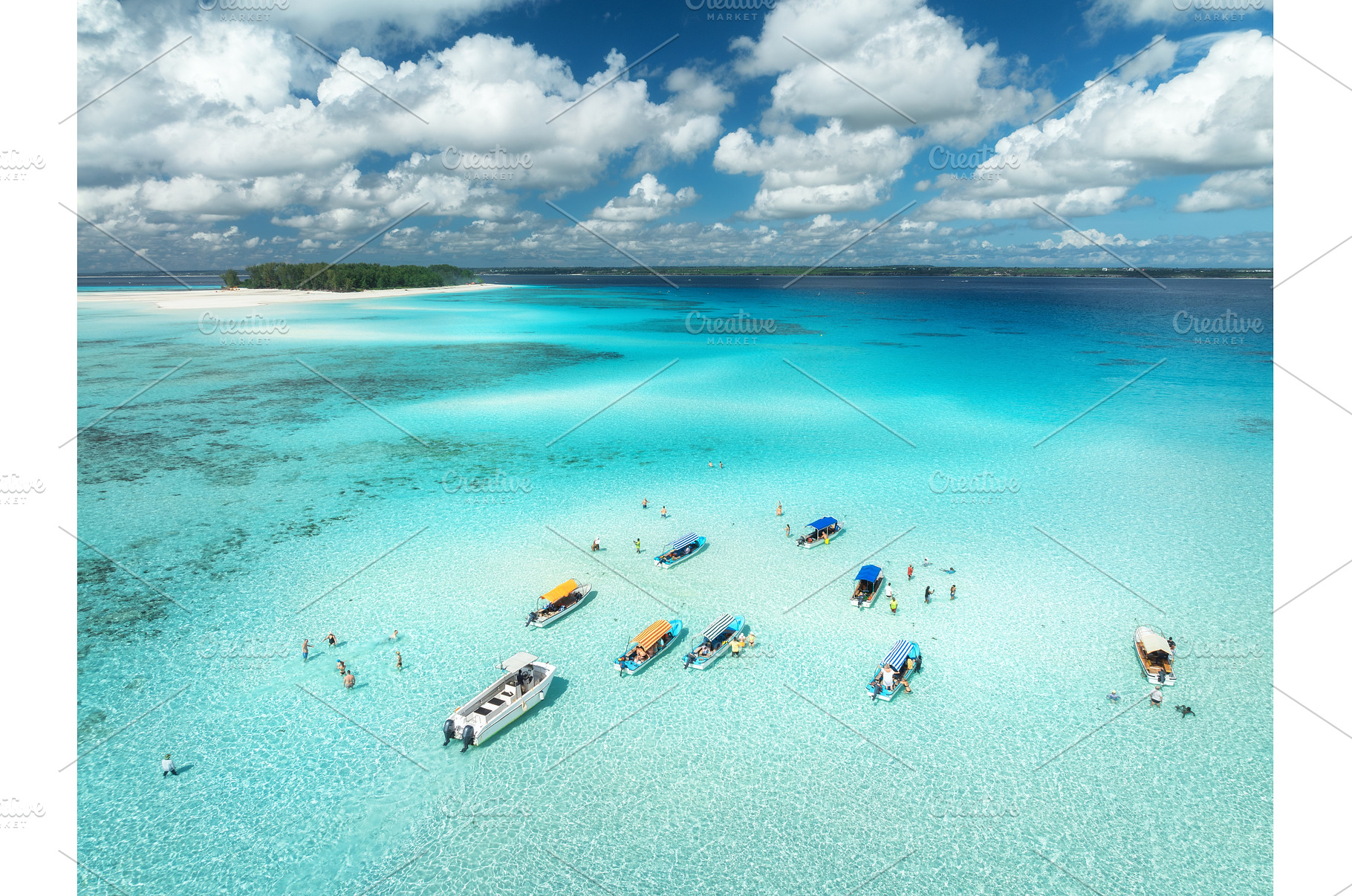 Aerial view of boats in clear azure, a Nature Photo by den-belitsky