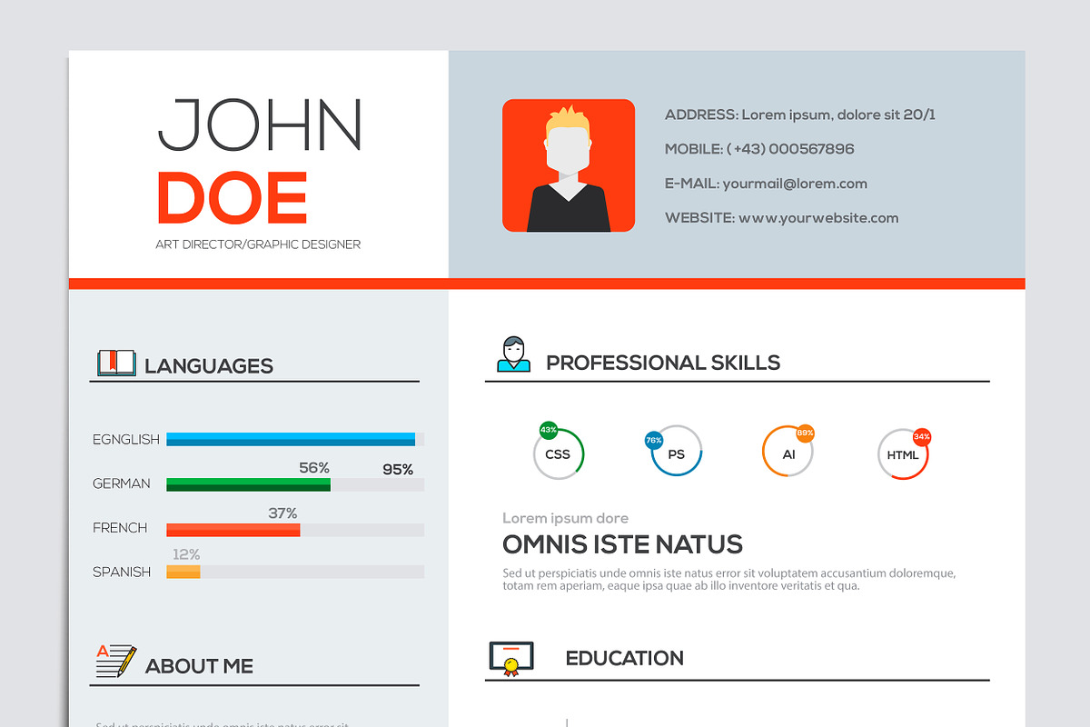Flat Resume with Infographics, a Work Illustration by Creative Graphics (Photo 6 of 7)