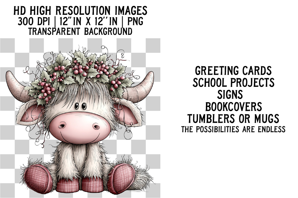 Christmas Highland Cow Clipart, an Illustration by Craft Nest (Photo 2 of 6)