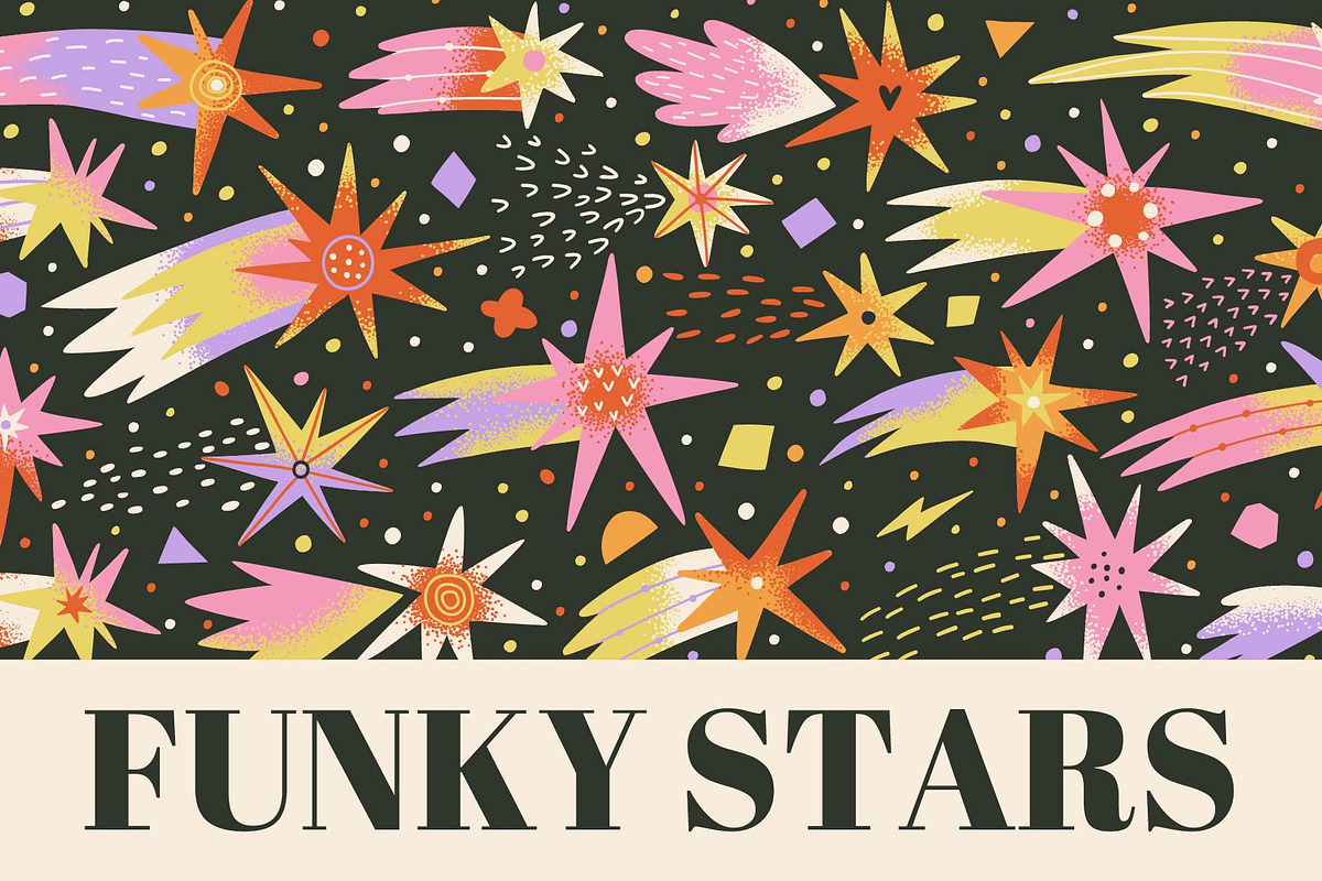 FUNKY STARS clipart, patterns, cards, a Decorative Illustration by Elliko shop (Photo 1 of 8)