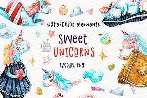 Watercolor sweet unicorns