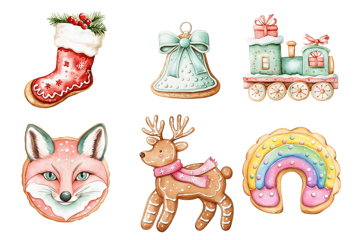 Watercolor Christmas Cookies PNG, an Illustration by SinaCreation (Photo 3 of 7)
