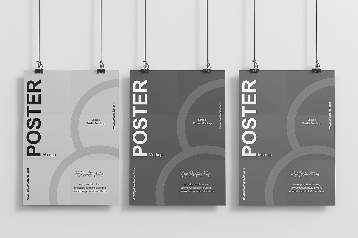 Three Hanging Poster Mockup, a Product Mockup by graphypix (Photo 3 of 4)