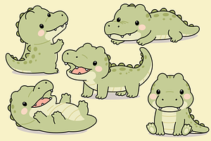 Cute Baby Crocodile Character Set, an Animal Illustration by Artpon Illustration