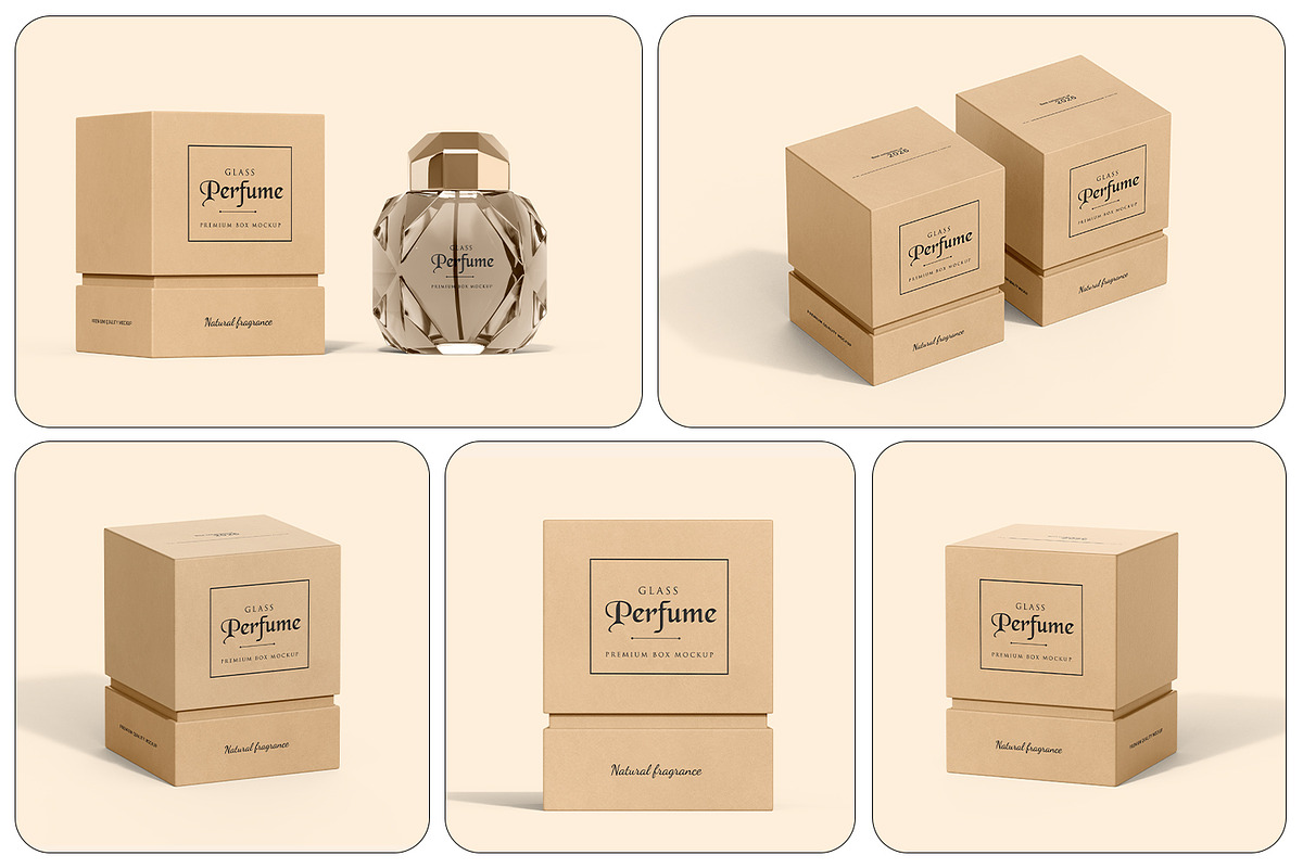 Kraft Box with Perfume Mockup, a Packaging Mockup by RamStudio2 (Photo 2 of 11)