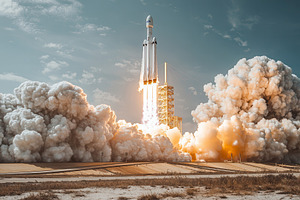 Powerful space rocket lifts off, lea, a Photo by Tanuart