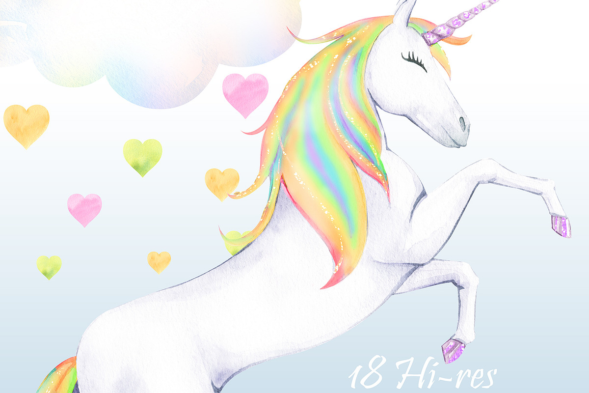 Watercolor rainbow unicorn cliparts, an Illustration by Sweet sweet design (Photo 4 of 4)