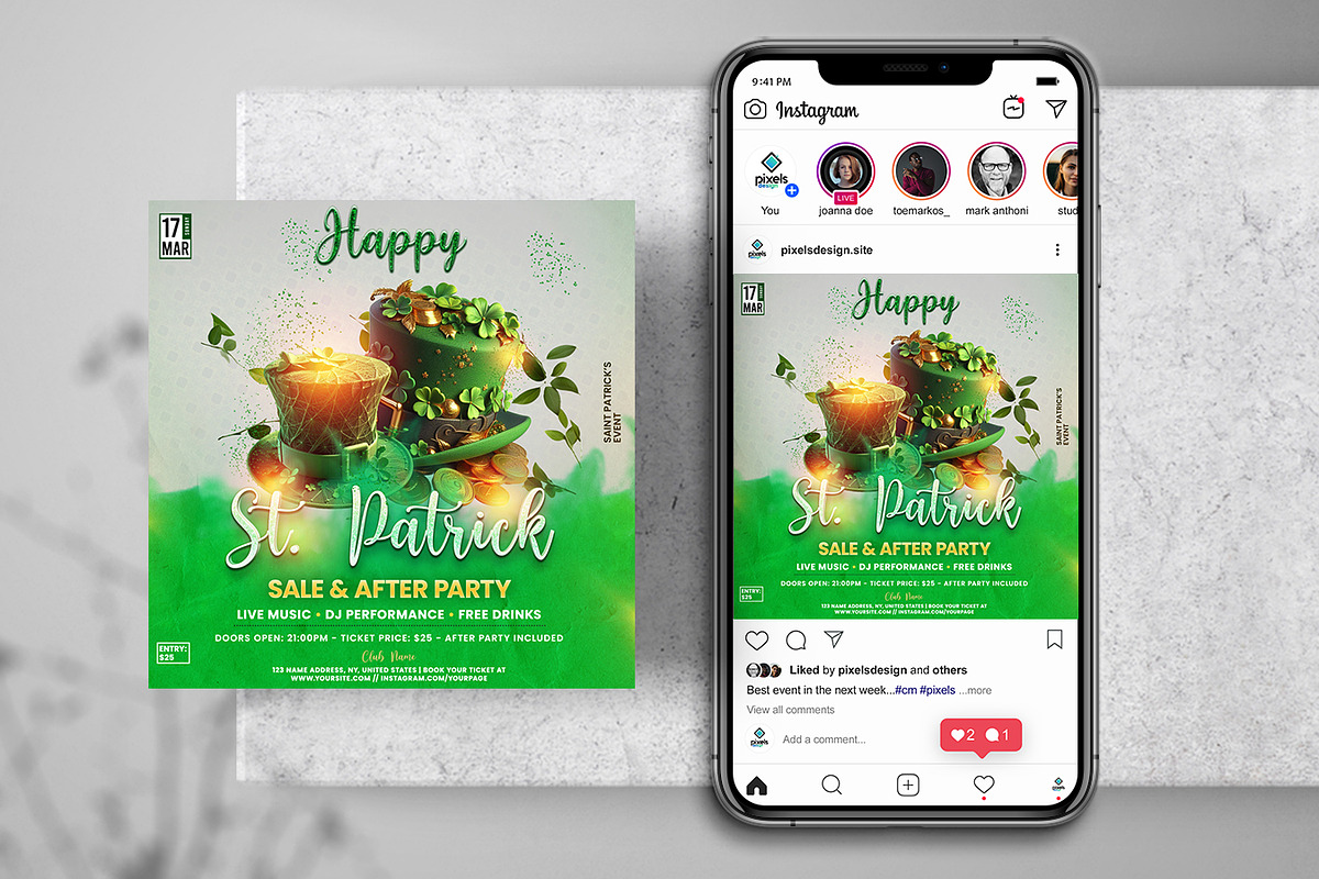 Happy St.Patrick Day Instagram Flyer, a Flyer Template by PixelsDesign (Photo 1 of 2)