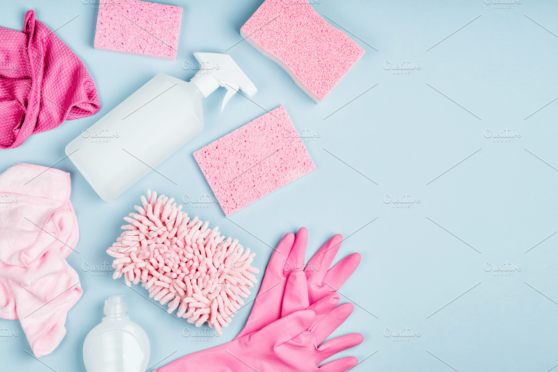 Detergents and cleaning accessories containing detergent, chores, and cleanup, an Abstract Photo by Maria Igisheva