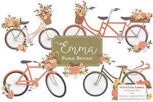 Peach Floral Bicycles Clipart, an Illustration by Amanda Ilkov